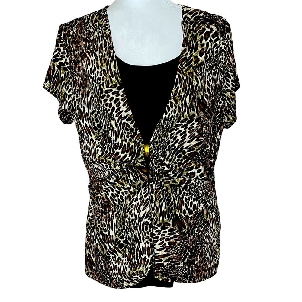 Leopard Print Career Blouse Top Shirt size XL Cheetah Print Animal Print